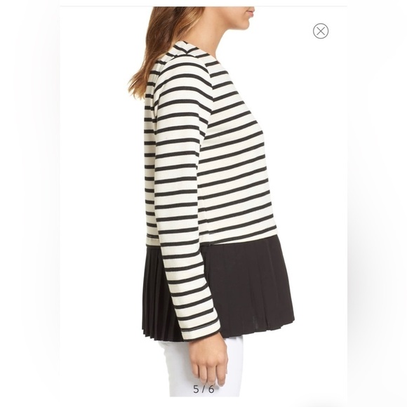 Pleione | Pleated Black & White Stripe French Terry Top Sz L - Picture 7 of 9